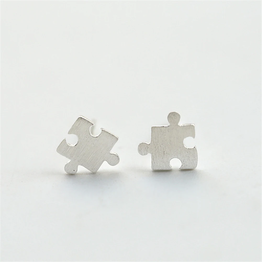 Модные женские серьги гвоздики в форме пазла с рисунком|Серьги-гвоздики| |