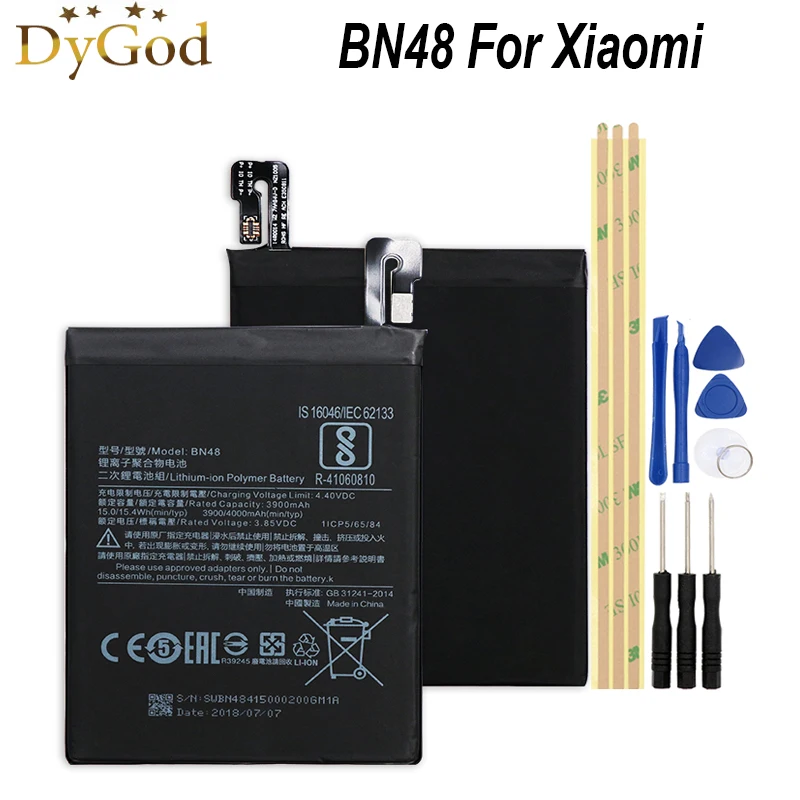 

Резервная батарея DyGod 3900/4000 мАч BN48 для Xiaomi BN48, Высококачественная фотобатарея + Инструменты
