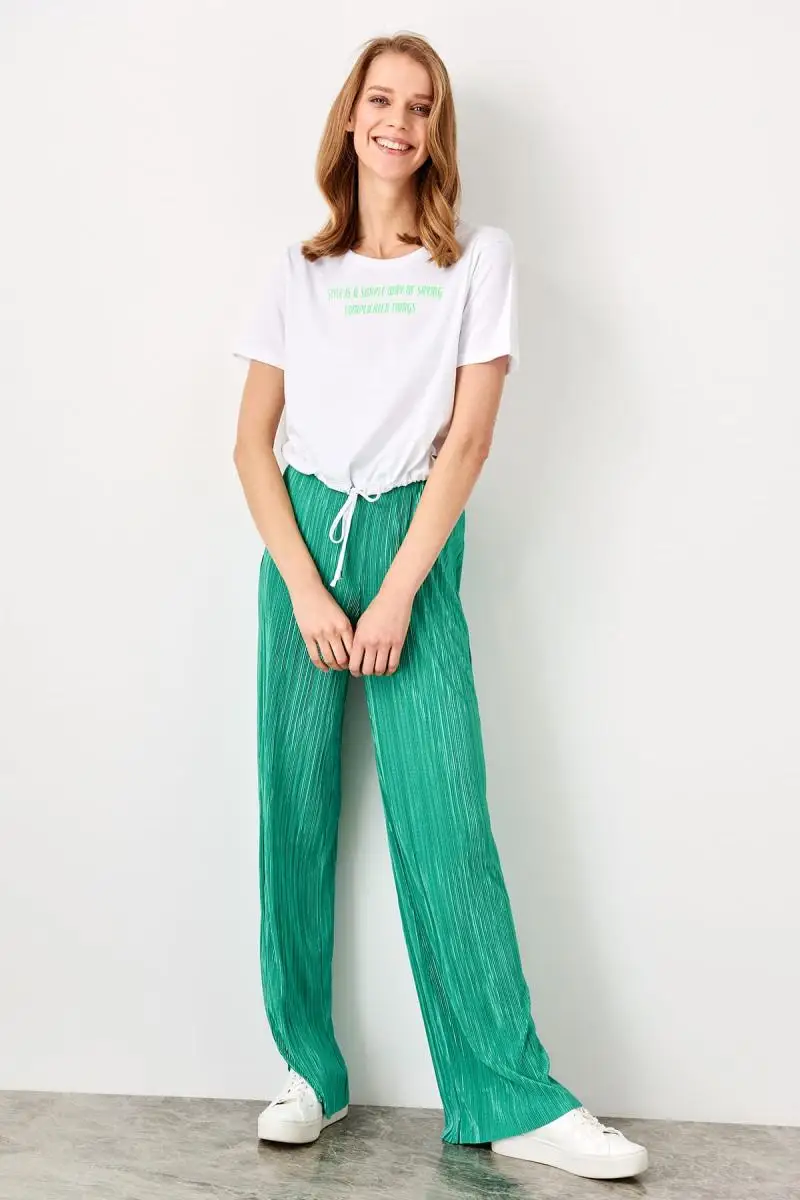 Зеленые брюки Trendyol Pilise Örme TWOSS19LJ0258 | Женская одежда