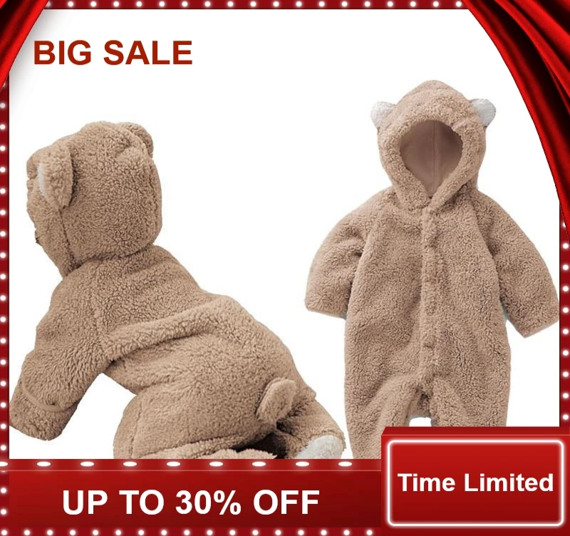 

Longsleeve Coral Fleece Romper With Tail Cute Winter Warm Infant Baby Romper Cartoon Jumpsuit Boys Girls Animal