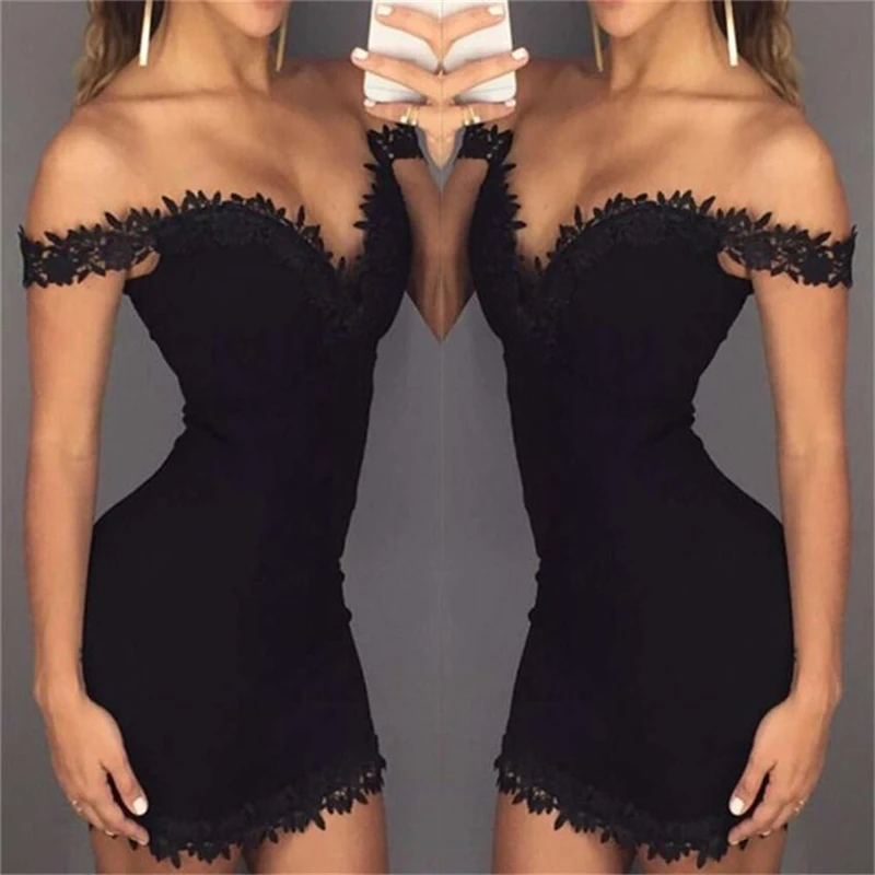 

SWYIYV 2019 Summer Woman V-neck Lace Dress Slim Sexy Strap Dresses Street Fashion A Line Mini Dress Black Sexy Club