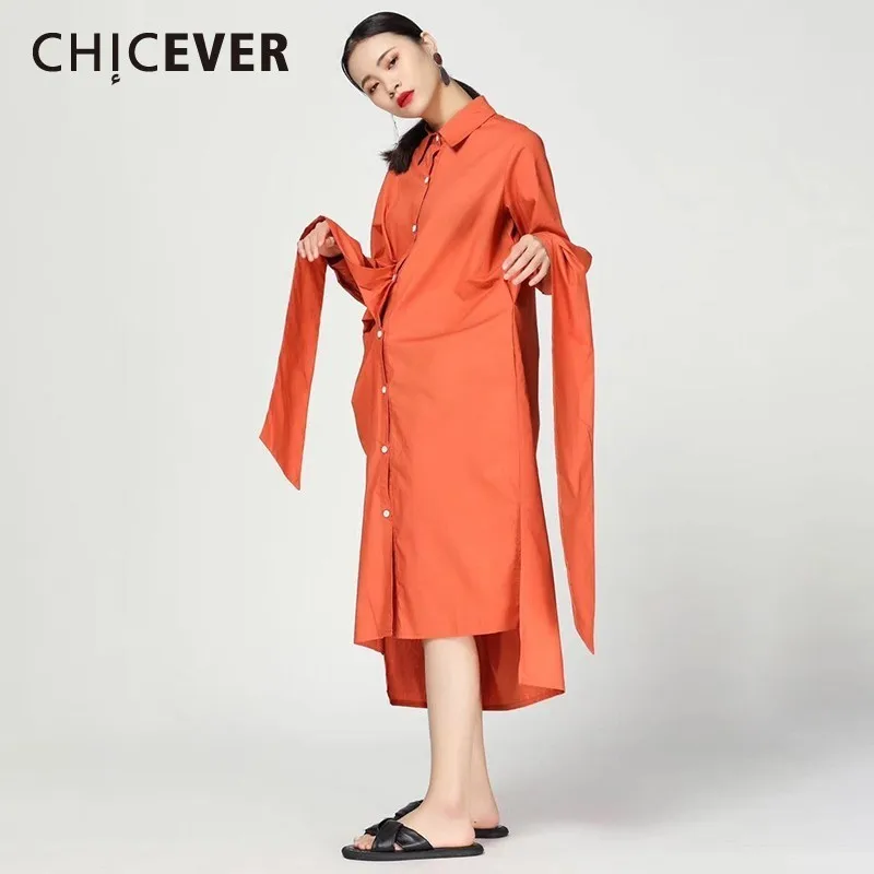 Женское платье с отложным воротником CHICEVER асимметричное свободное до середины