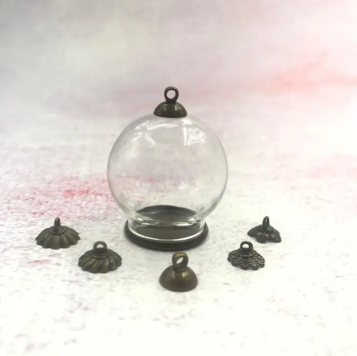 10pcs/lot 30x20mm Large hollow glass globe orb with bronze/silver lace base tray beads cap vial pendant bottle cover | Дом и сад