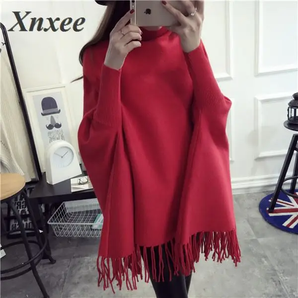 2020 Women Pullovers And Sweaters Loose Tassel Soft Shawl Poncho Slash Neck Bat Long Sleeve Pullover Sweater | Женская одежда