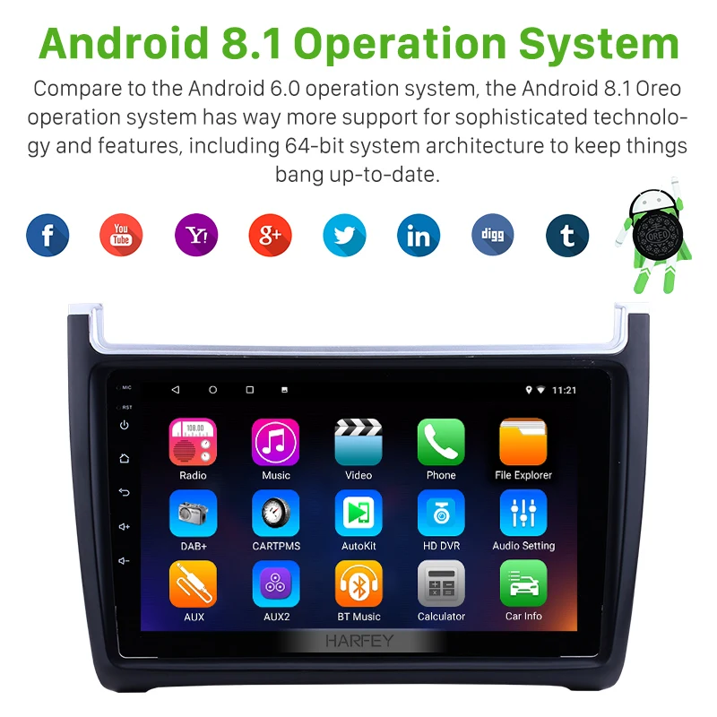 Просвет Harfey Android 7 1 9 &quotавтомобильное радио для Фольксваген Поло 2012 2013 2014 2015 2Din GPS