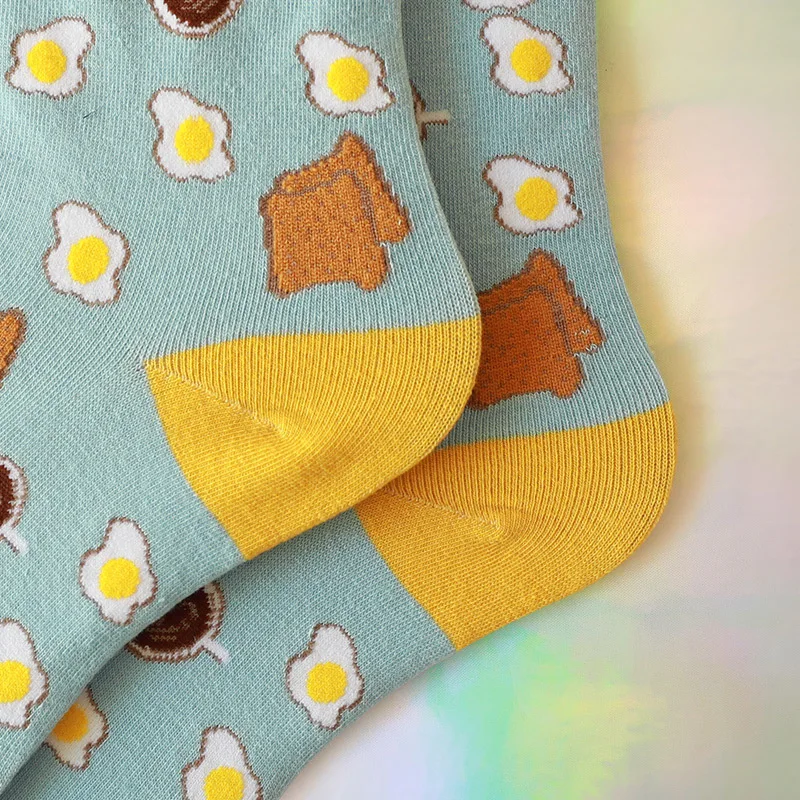 Мужские носки с героями мультфильмов жареные яйца Kawaii забавные счастливые