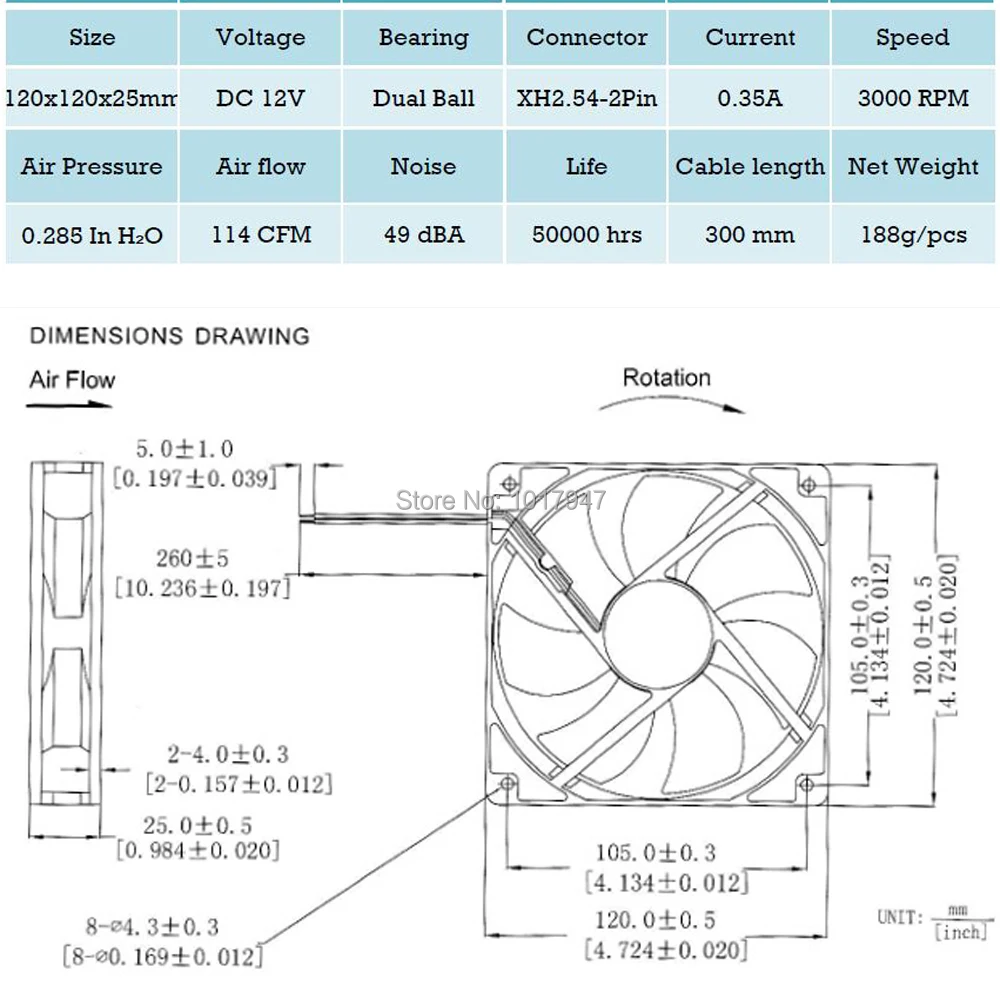 Gdstime высокое давление ветра 120 мм 12025 DC 12V 2Pin двойной шариковый подшипник 120x120x25 12 см