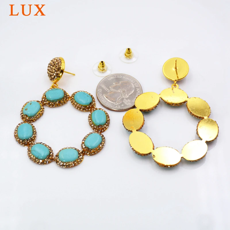 Boho Turquoises Earrings paved rhinestones large circle dangle earring Rustic Tribal jewelry | Украшения и аксессуары