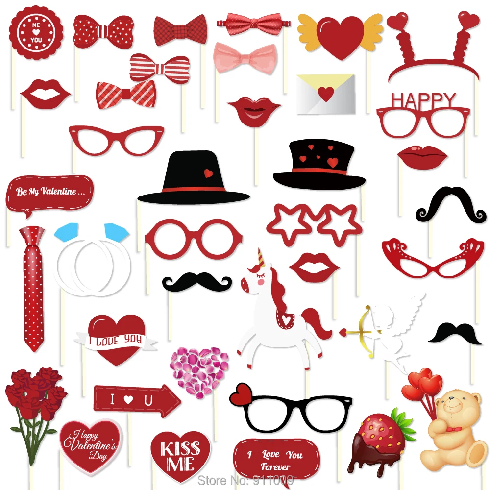 

47pcs/set Valentine's Day Party Decorations Photo Booth Props Mr Mrs DIY Sweet Hearts Photobooth Props Wedding Party Supplies