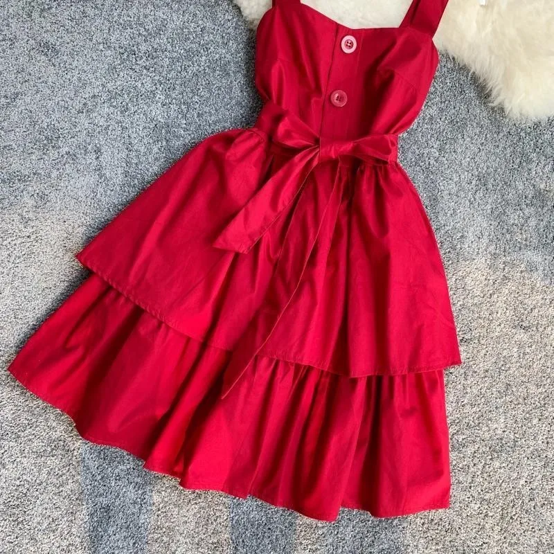 Летнее платье в Корейском стиле с оборками и бантом праздничное поясом Vestidos Mujer M L