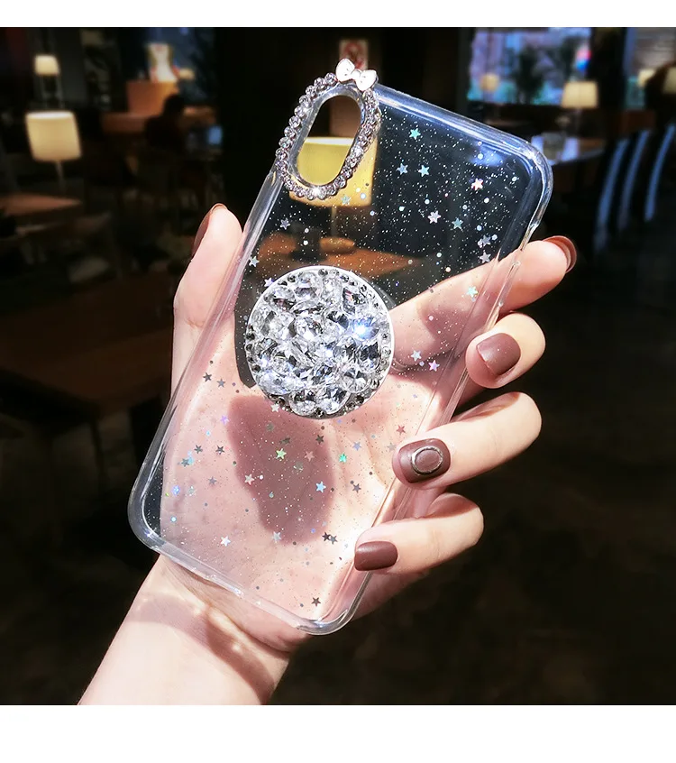 Телефонный чехол с держателем для кристаллов Twinkle Stars для iPhone13 11 12Pro XS MAX 78PLUS 6s SE2020, мягкий чехол из TPU с защитой Jelly Body Shell Protection.