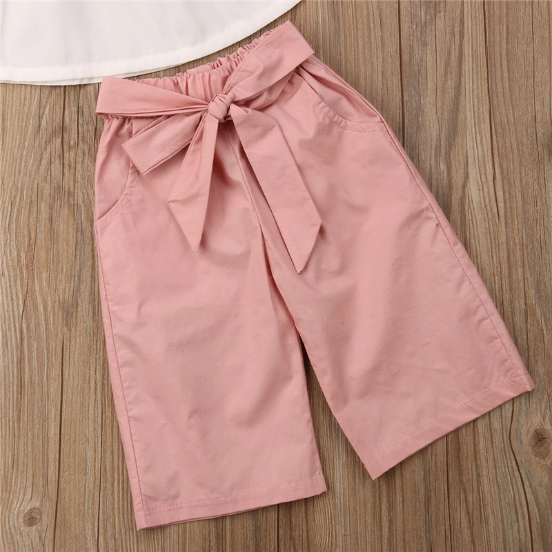 2Pcs Toddler Kids Baby Girl Princess Off Shoulder Crop Top Pants Outfits Clothes Cute Set Suit Fashion Casual Summer Sleeveless | Детская