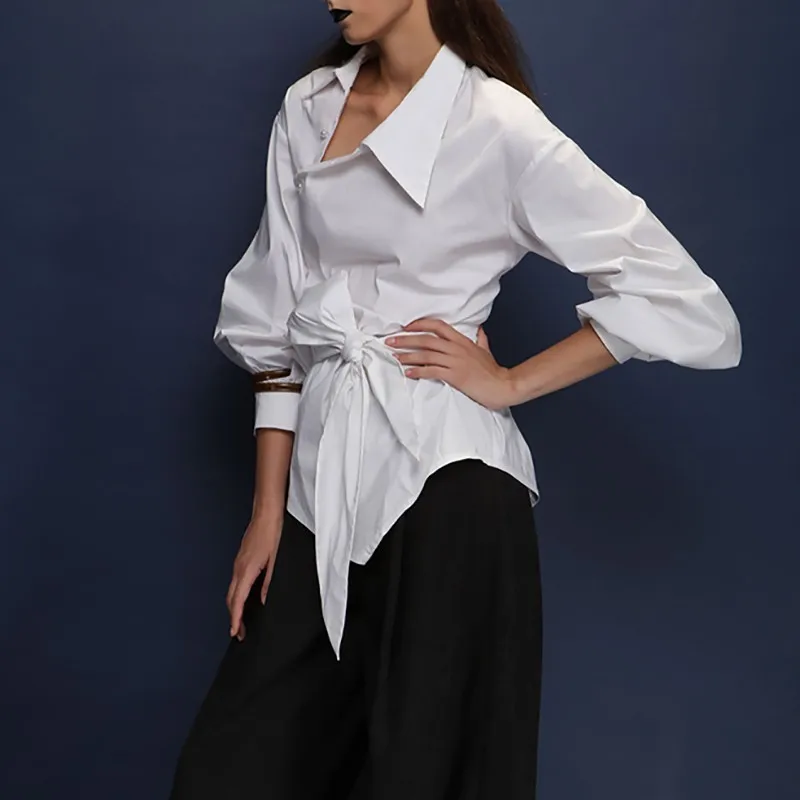 TWOTWINSTYLE однотонная Повседневная Блузка женская с отворотом и рукавом фонариком
