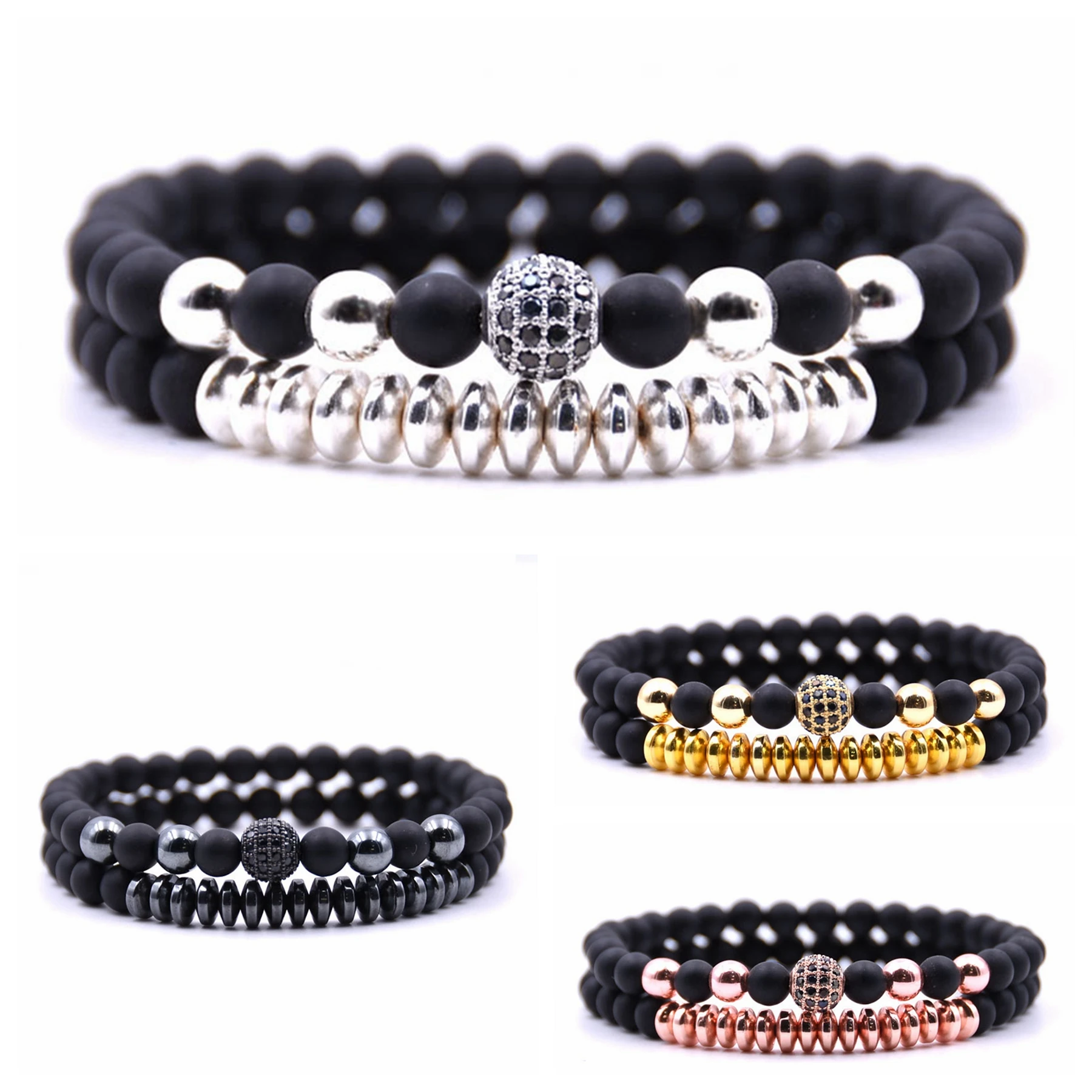 

Two Stylish 6MM Couple Bracelet With Zircon Inlaid