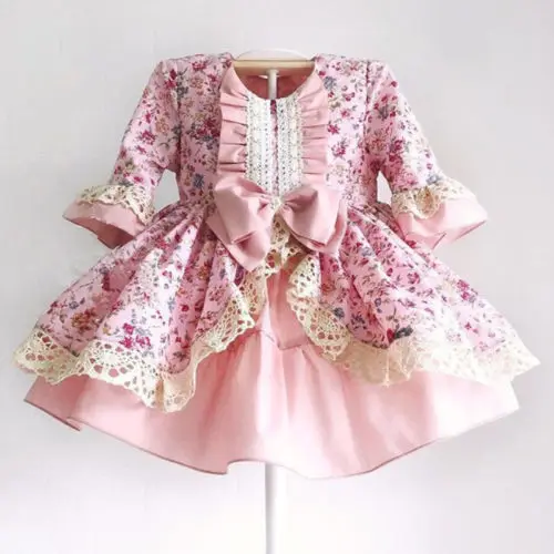 Emmababy 2019 Hot Sale Christmas Toddler Baby Kids Girl Retro Lace Flower Party Swing Dress Dresses | Детская одежда и обувь