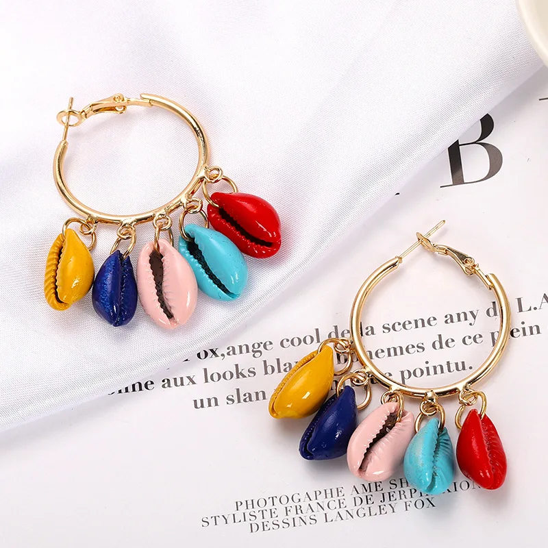 2019 Новые многоцветные настоящие серьги-кольца в виде ракушки ювелирные изделия