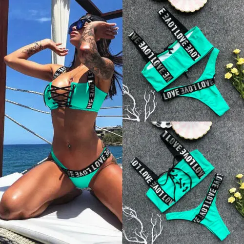 2019 Bikini Woman Personality Letter Beach Swimsuit e bath set Women Summer Bathing Suit Swimming | Спорт и развлечения