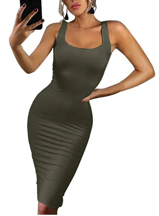 Женское облегающее Платье До Колена без рукавов сексуальное платье на бретелях