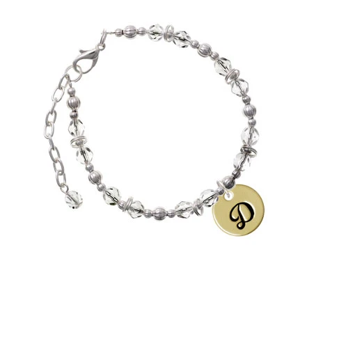 Goldtone большой диск Letter D 3/4 ''из прозрачных бусин браслет| |