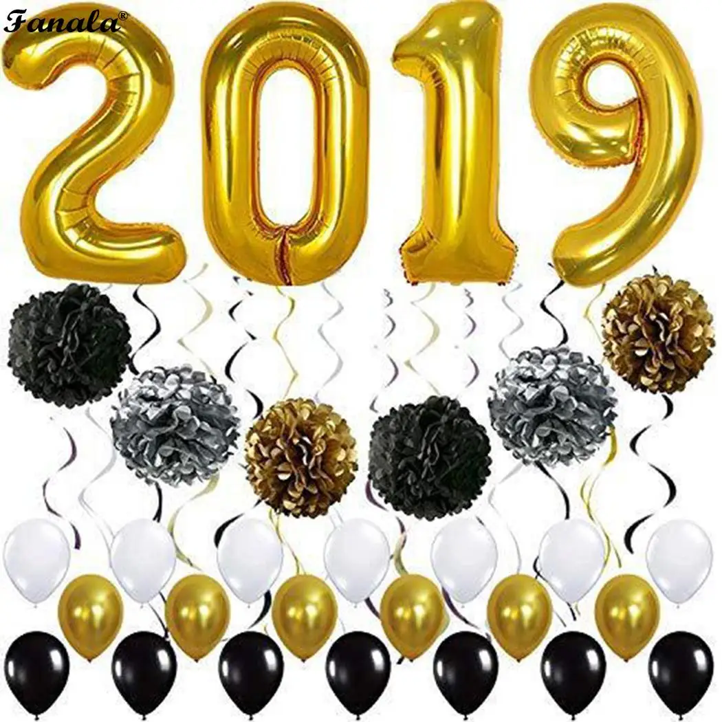 2019 с новым годом фольги воздушный шар бумага цветок висячие украшения идеальный