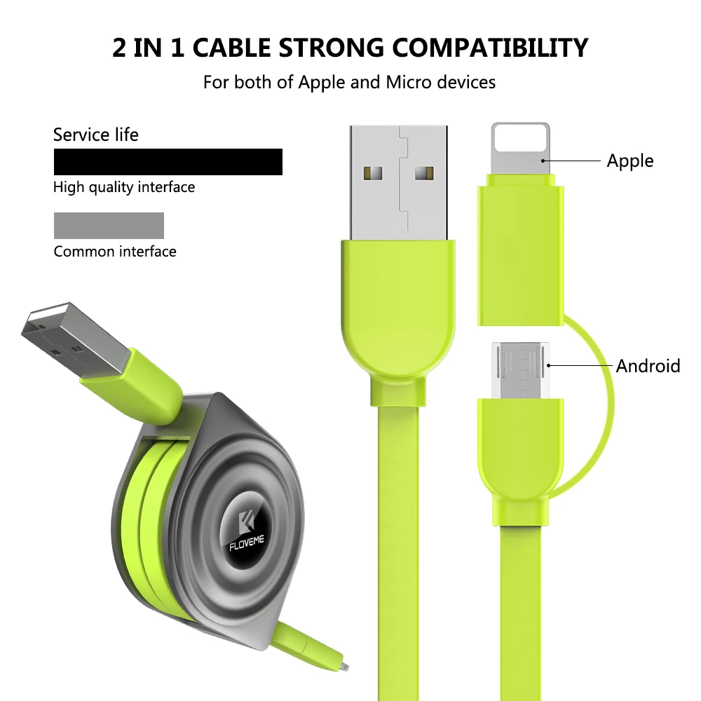 FLOVEME 2 в 1 USB кабель для Redmi 5 плюс 4X Micro Зарядное устройство Быстрая зарядка iPhone XS MAX XR