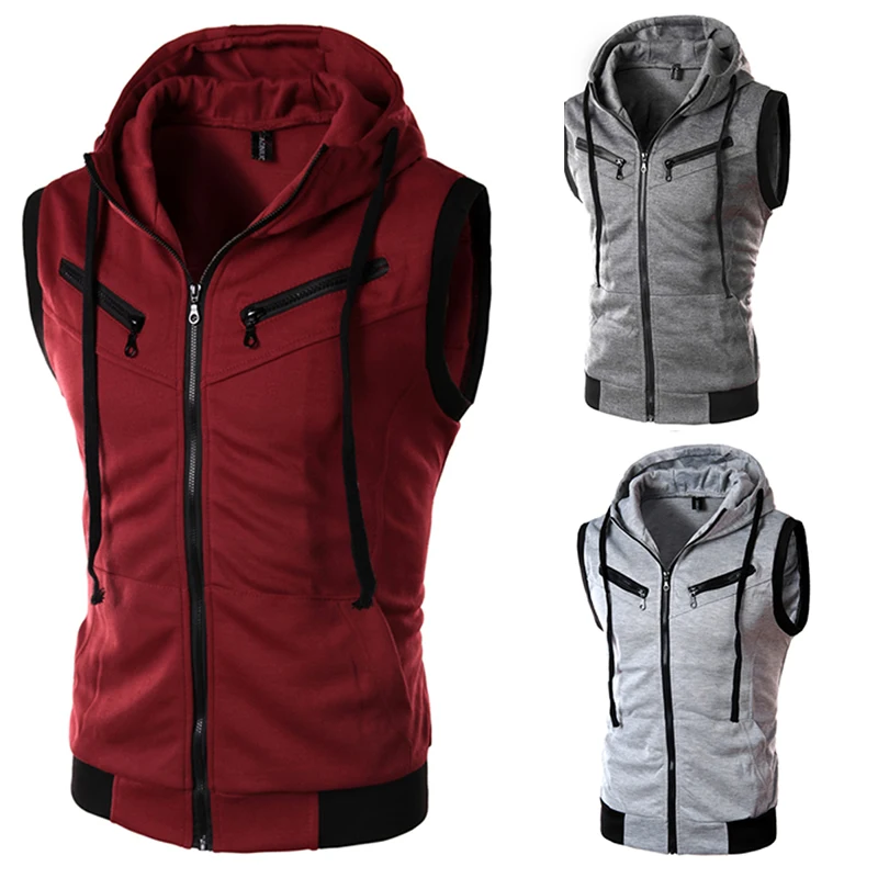 Мужской жилет с капюшоном 2020 модная однотонная мужская куртка без рукавов