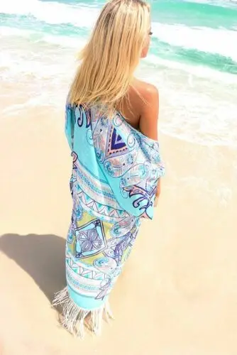 Boho женское пляжное летнее платье с кисточками платье-Кафтан | Женская одежда