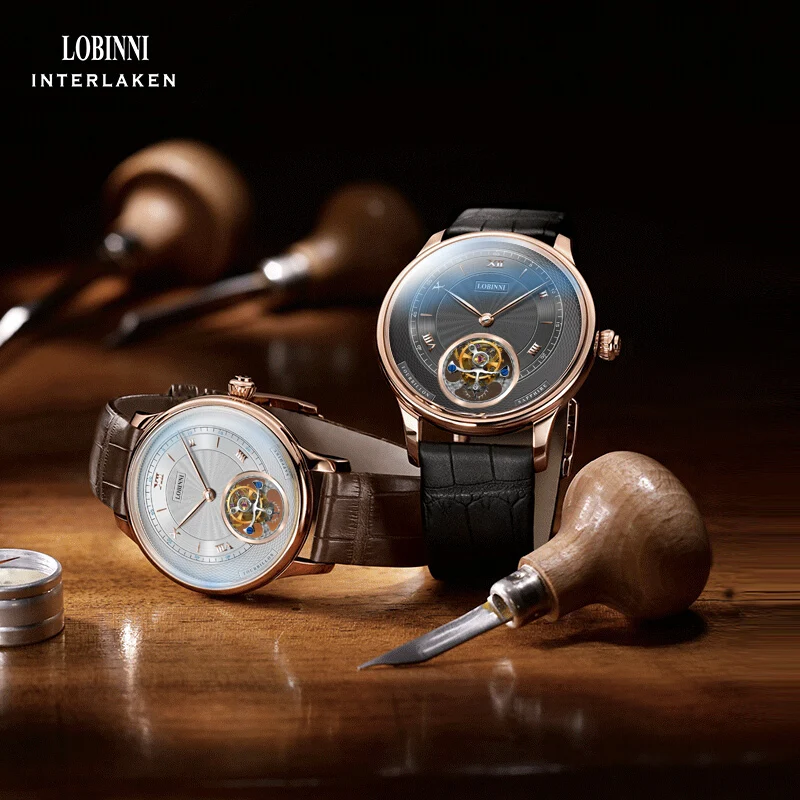 Switzerland LOBINNI Роскошные Брендовые Часы для мужчин Tourbillion автоматические