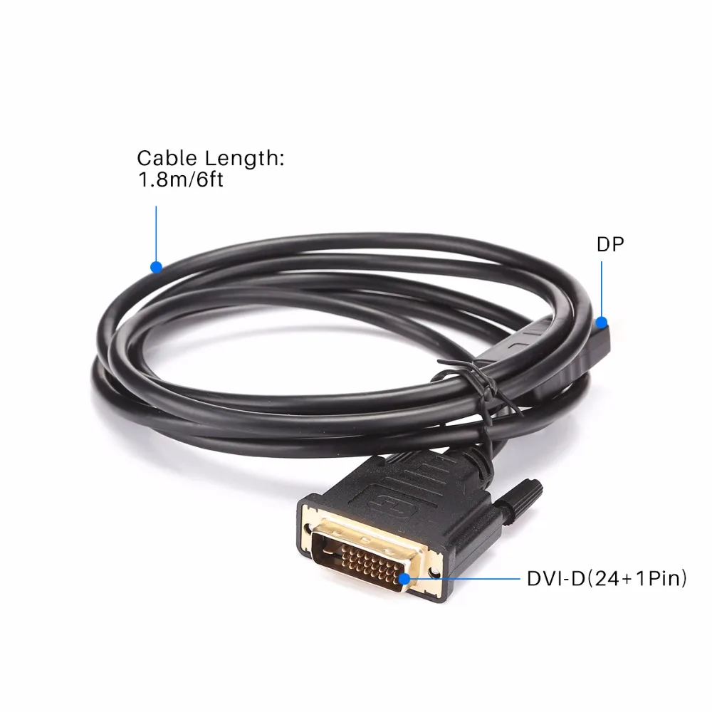 Порт дисплея Powstro 1 8 м/6 футов кабель 1080P к DVI D Штекерный Кабель адаптер для Lenovo Dell HP