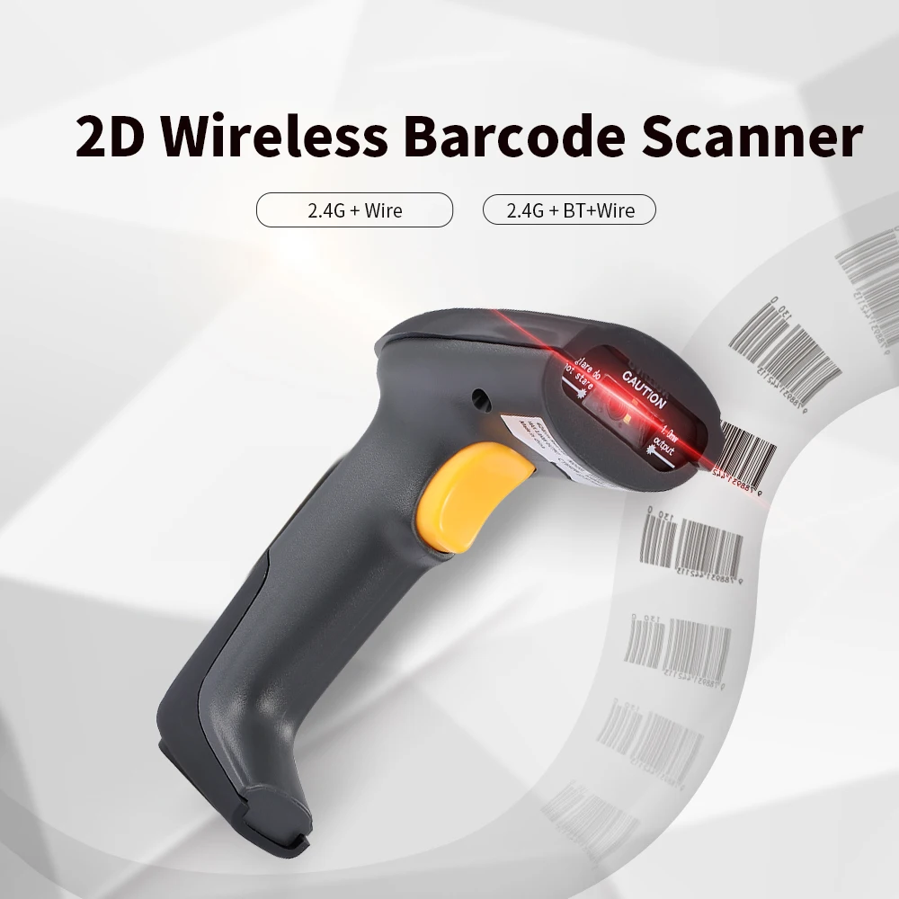 

2D Wireless Barcode Scanner QR Code Data Matrix Scanner 2.4G/BT for Market Warehouse Support 1D and 2D