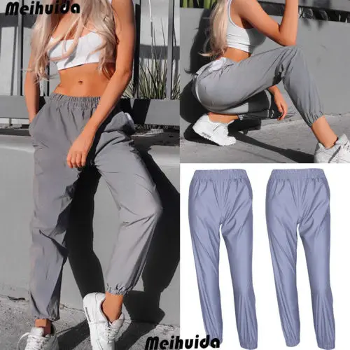 

Women's Reflective Pants Hip Hop Dance Show Party Night Jogger Baggy Trousers Men Solid Pants Female Clothing