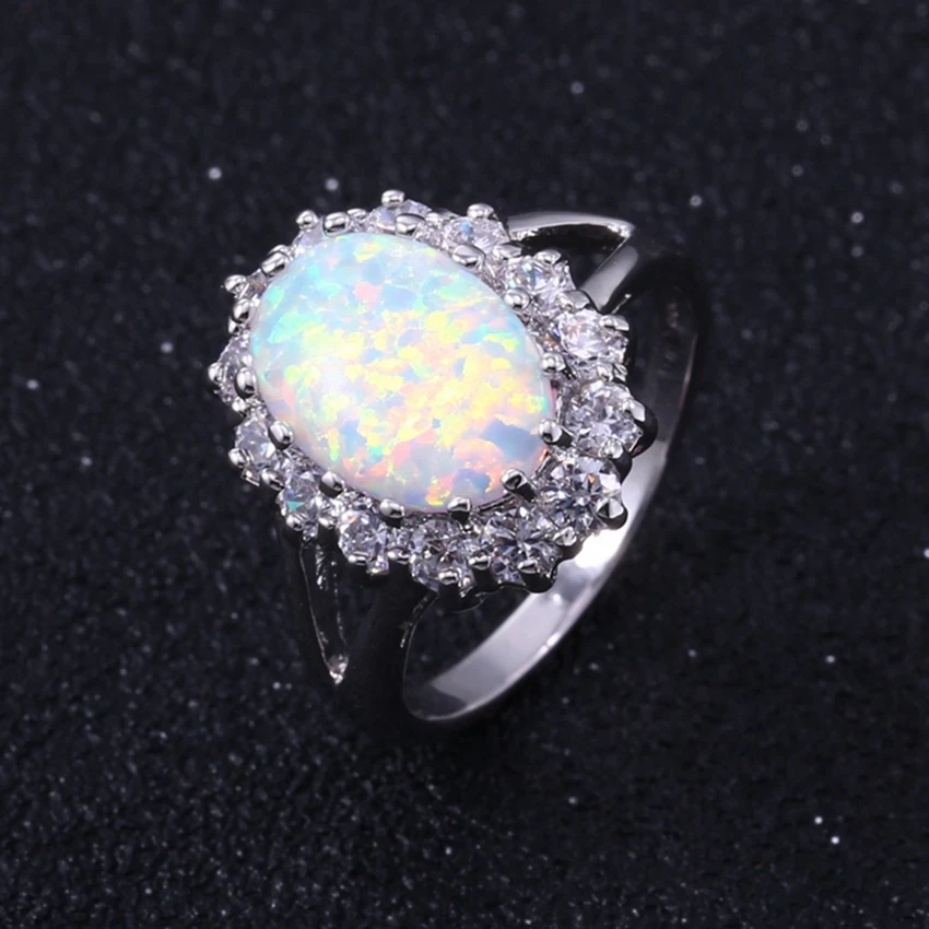 ZHE FAN Trendy Big Oval Egg Shape Blue Fire Opal Ring AAA Cubic Zircon Halo Engagement Wedding Rings for Women White Pink Brown | Украшения