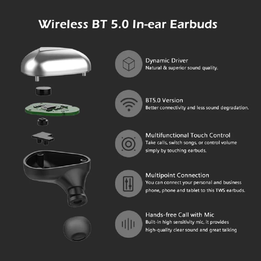 T50 Беспроводной Bluetooth наушники BT5.0 вкладыши TWS с микрофоном защитой от пота