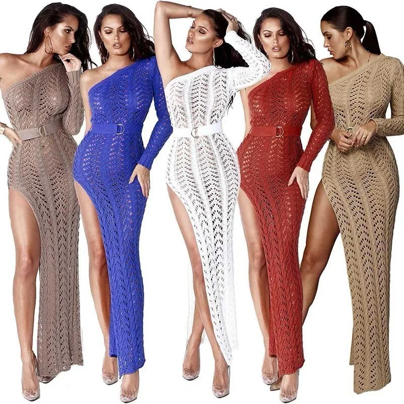 Элегантное Длинное платье на одно плечо сексуальное прозрачное женское vestido