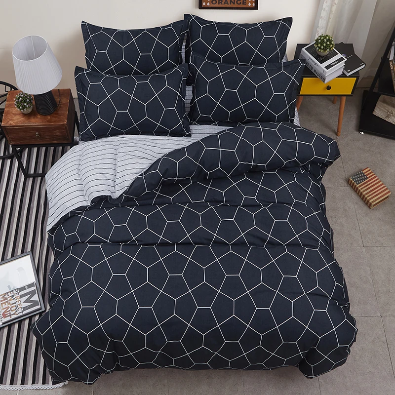 

BEST luxury black strips Duvet Cover flat bed Sheets +Pillowcase King Queen full Twin Bedding Set Bedding Set 3/4pcs31