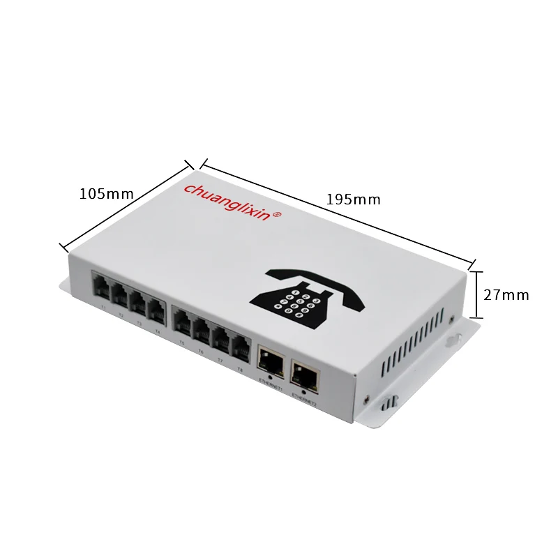 Chuanglixin 8 Ch PCM Telephone Fiber Optical Media Converter With 2 Ethernet port FC Single mode 20Km