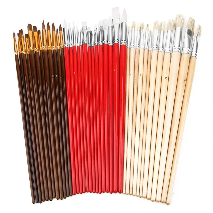 38pcs Nylon Hair Wooden Handle Watercolor Paint Brushes Pen Scraper Scrubbing Brush Set DIY Oil Acrylic Painting Art Craft | Канцтовары