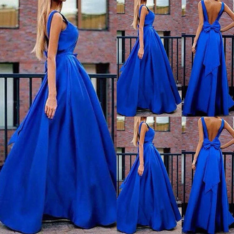 Женское синее платье элегантное с v образным вырезом ТРАПЕЦИЕВИДНОЕ для