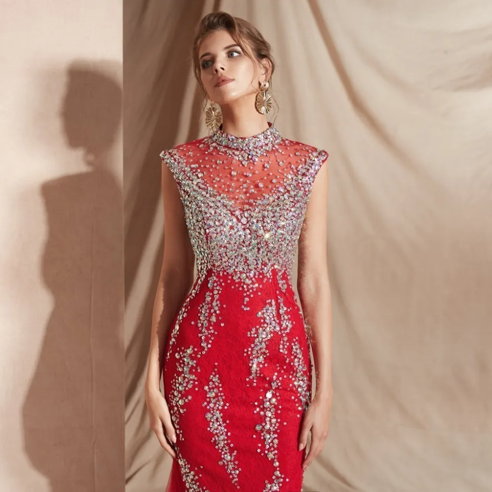 Женское вечернее платье с блестками Vivian's Bridal красное на молнии сеткой и