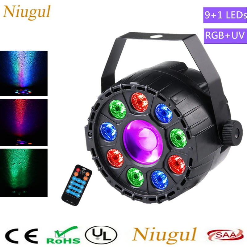 С ИК беспроводным управлением мини 9 + 1 светодиодный Par свет/RGB УФ с эффектом света
