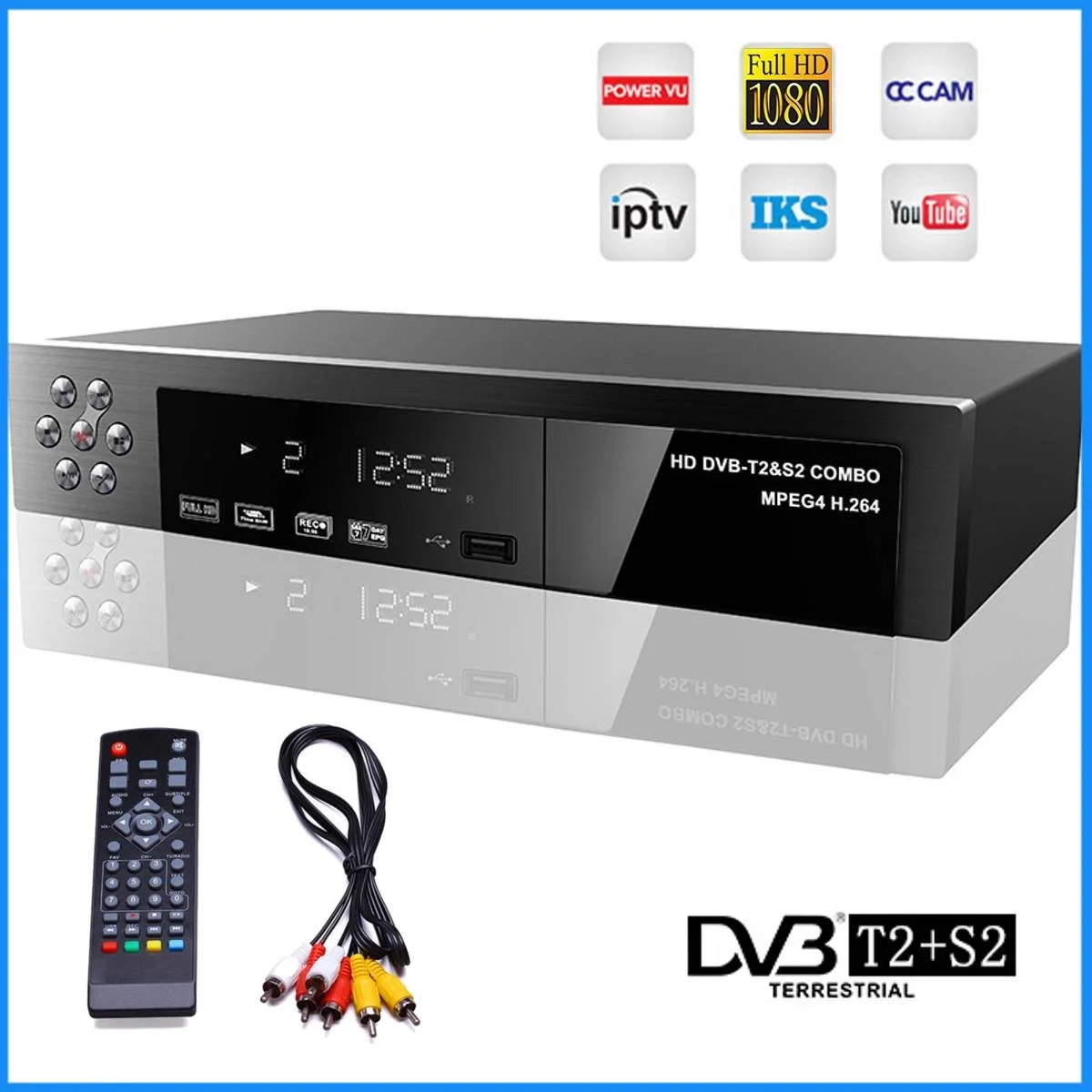 USB 2,0 DVB S2 T2 ТВ-тюнер DVB-S2 DVB-T2 комбо-ресивер телеприставка Full-HD цифровой смарт-ТВ приставка MPEG4 поддержка Wifi антенна