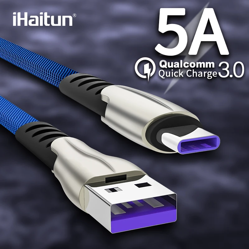 Кабель для зарядки iHaitun USB Type A/ C 5A 0.3м/ 1м/ 1.8м черный/ красный/ синий|Кабели