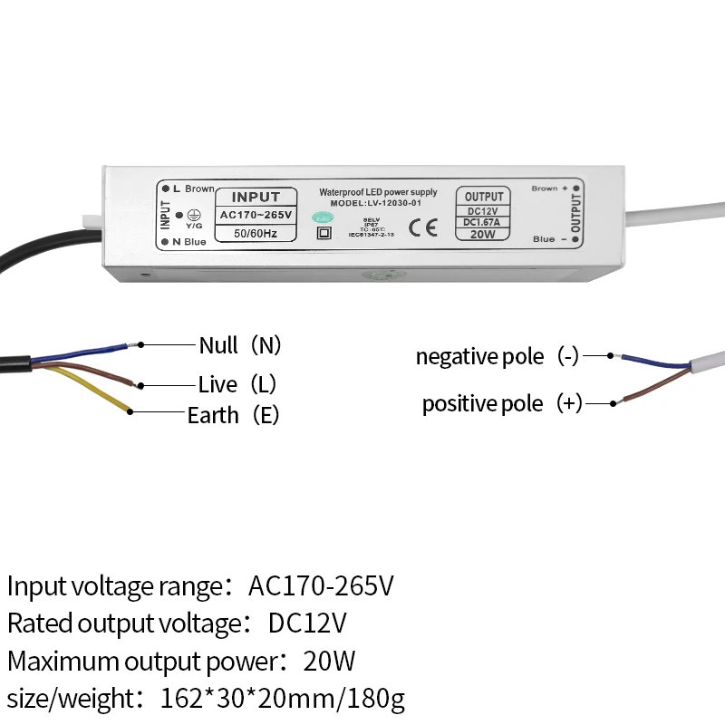 

12V power supply IP67 waterproof constant current transformer LED lamp stable IC ballast 10W/20W/30W/45W/60W/80W/100W spot