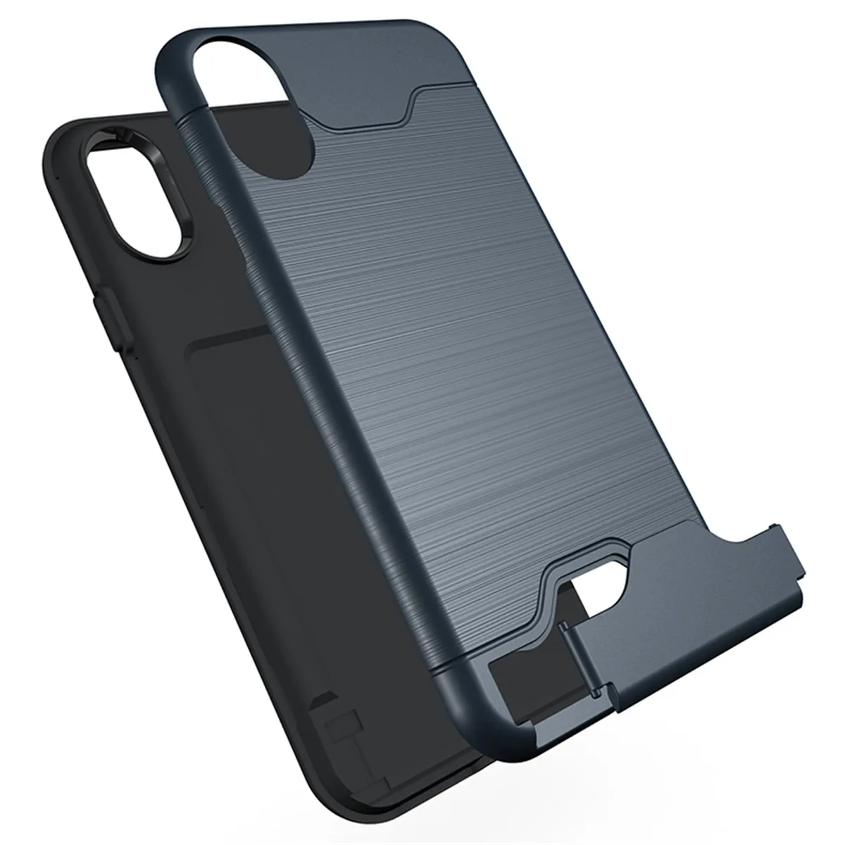 For iPhone X Xs Case Shockproof Dual Layer Slim Carbon Fiber Protective Armor Back Cover Hoesje Card Slot Kickstand | Мобильные