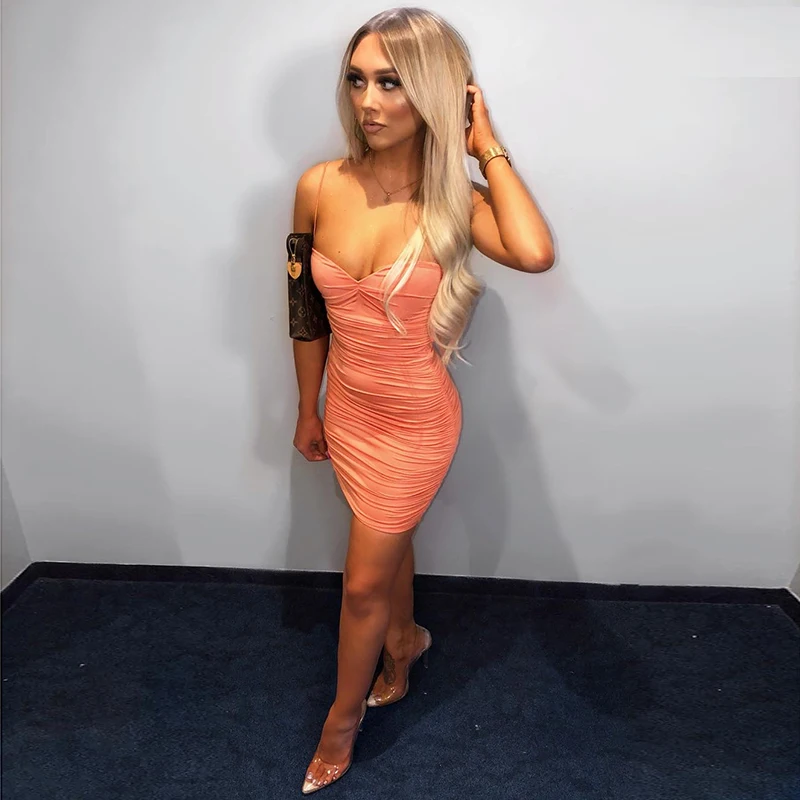 Chictorso розовое летнее платье 2019 женская одежда Ruched Bodycon Клубная сексуальная
