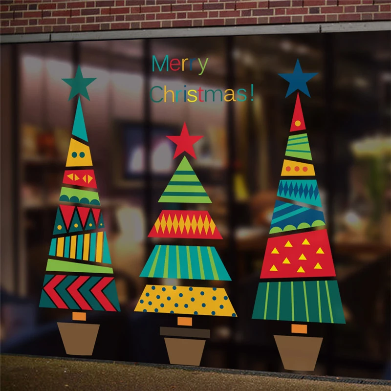 Merry Christmas Tree Star Wall Stickers Home Decals Living Room Decoration Diy Festival Decorative Xmas Cartoon Mural Art Poster | Дом и сад