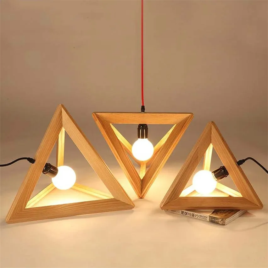 

Nordic Vintage Wooden Led Pendant Light Creative Triangle Oak Pendant Lamp for Restaurant Coffee Shop Hanging Lamp Deco Fixtures