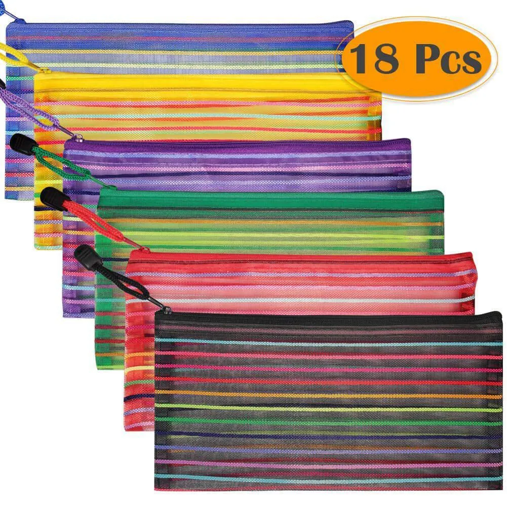 18 Pcs Zipper Mesh Pouch for Cosmetic Makeup Office Supplies and Travel Accessories | Канцтовары для офиса и дома