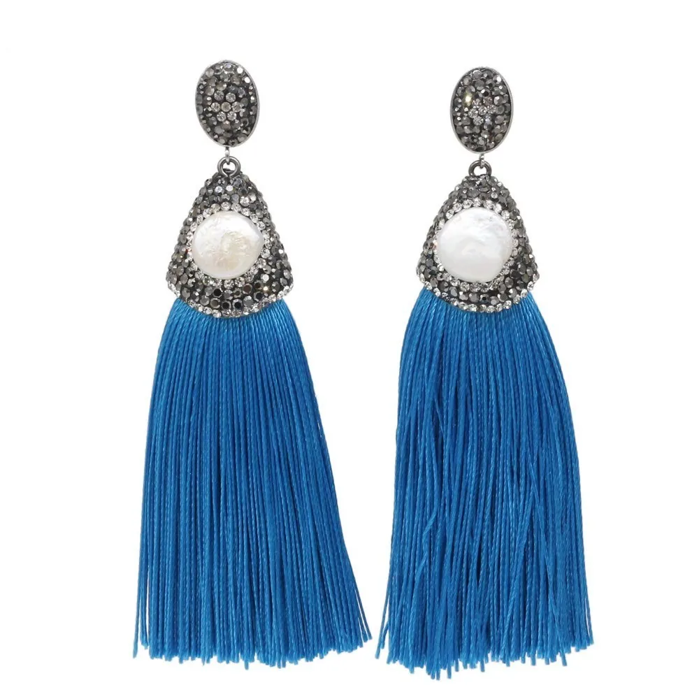 Big Drop Luxury Tassel Earring For Women Lady Pave Crystal Rhinestone Round pearl Female Oval ring pendientes |