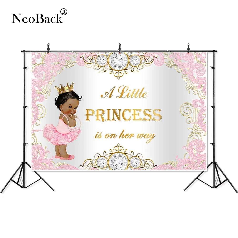 

NeoBack Thin Vinyl Little Princess Golden Crown Children Photography Studio Background Indoor Photo Backdrop Banner